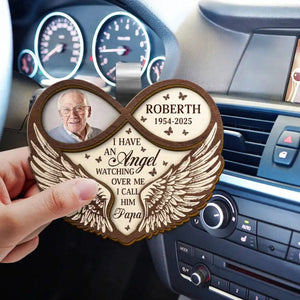 Custom Photo Memorial Dad Mom I Have An Angel Watching Over Me - Personalized Car Visor Clip