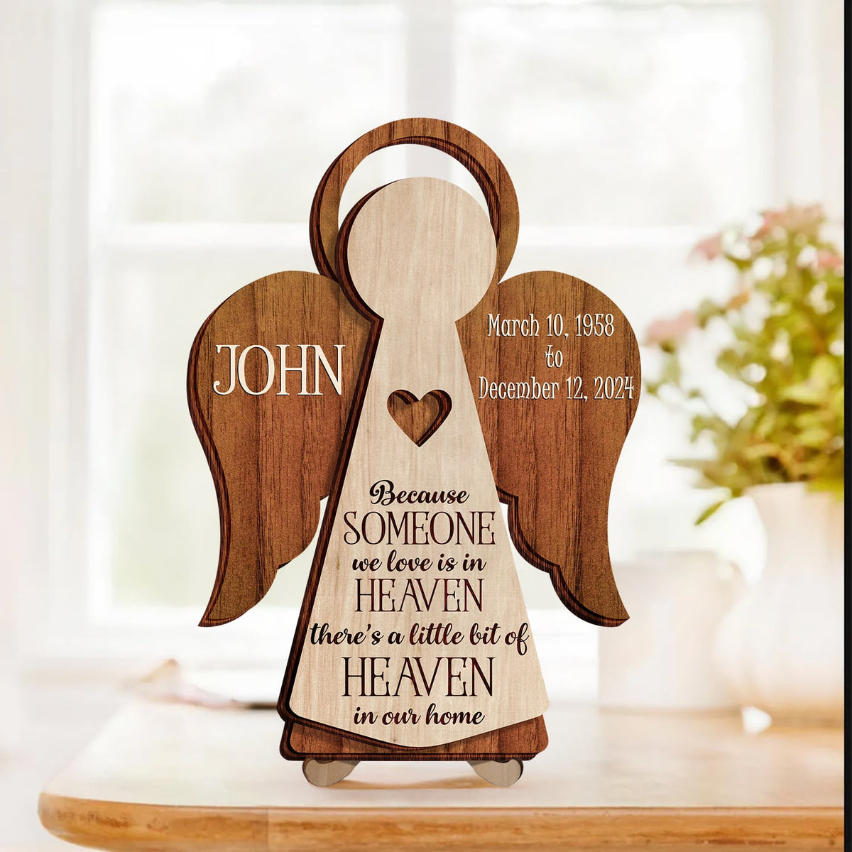 Memorial Angel 2-Layer Wooden Plaque Personalized Sympathy Gifts