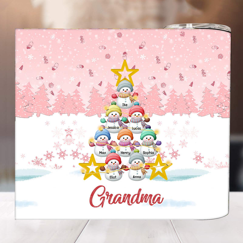 Personalized Snowman Kid Pink Sky Skinny Tumbler