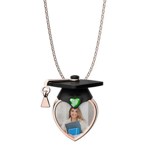 Personalized Photo Dainty Birthstone Graduation Cap Necklace