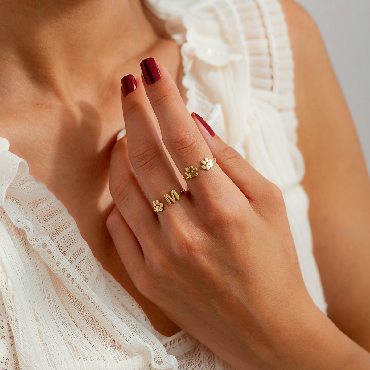 Personalized Engraved Paw Initial Ring Gift For Pet Lover