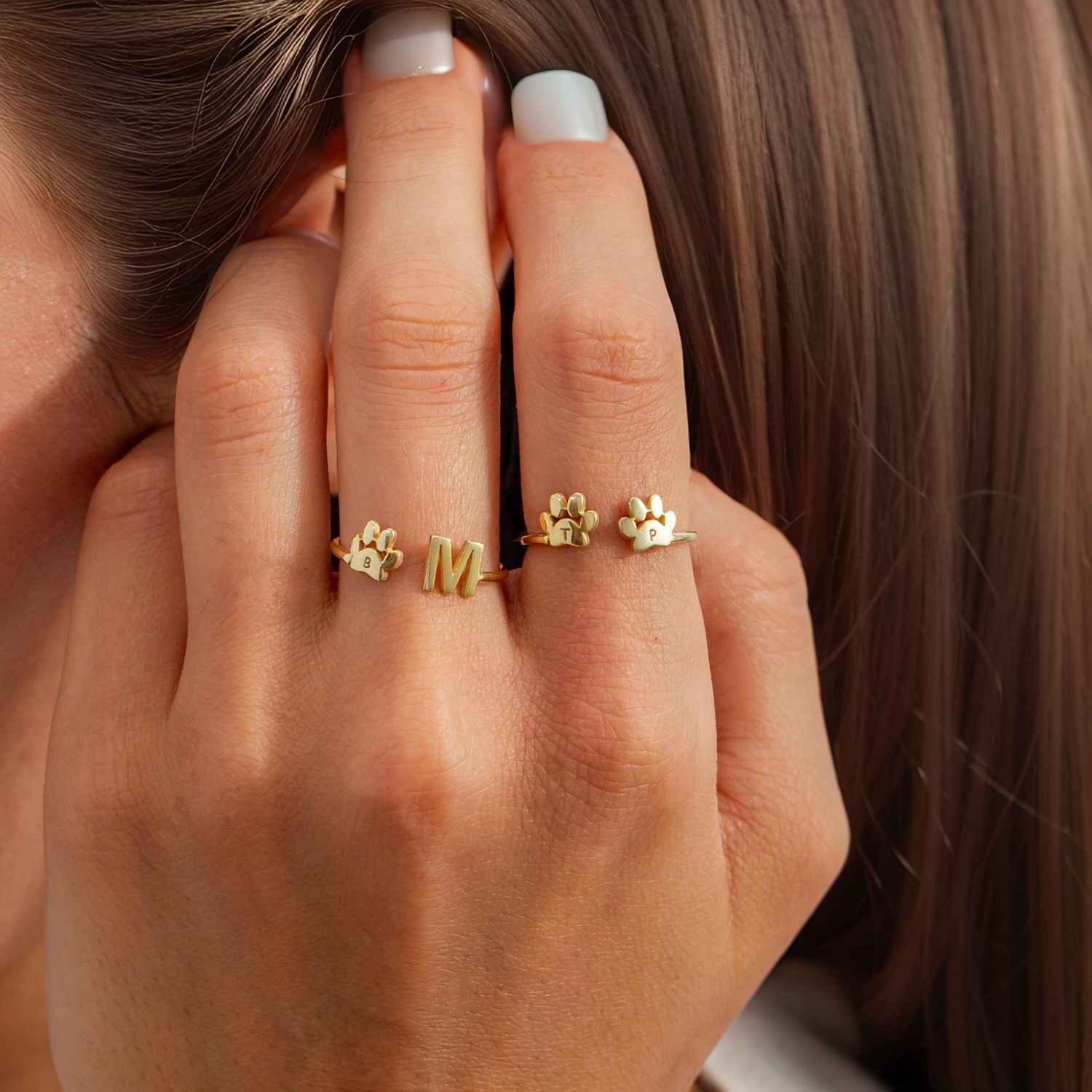 Personalized Engraved Paw Initial Ring Gift For Pet Lover