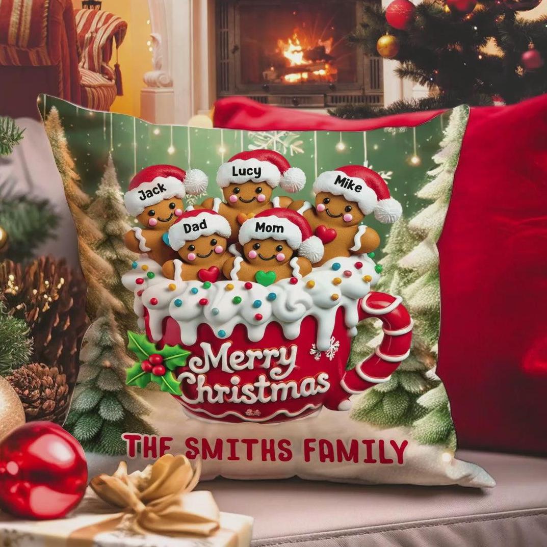 Merry Christmas Personalized Family Cookie Throw Pillow