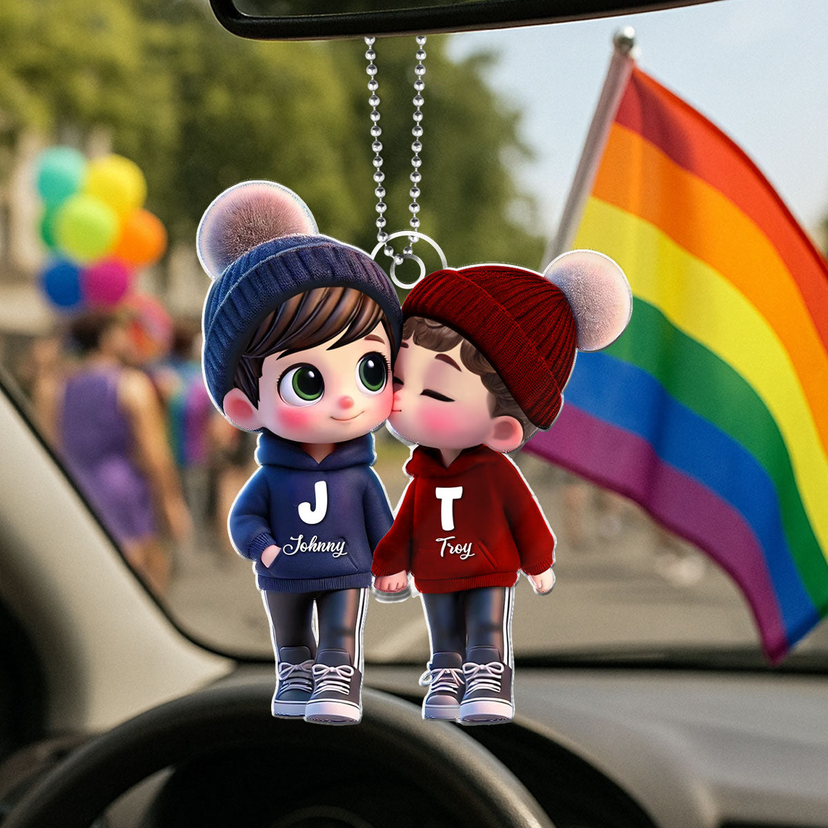 Cute Cartoon LGBT Couple Personalized Acrylic Ornament for Pride Month