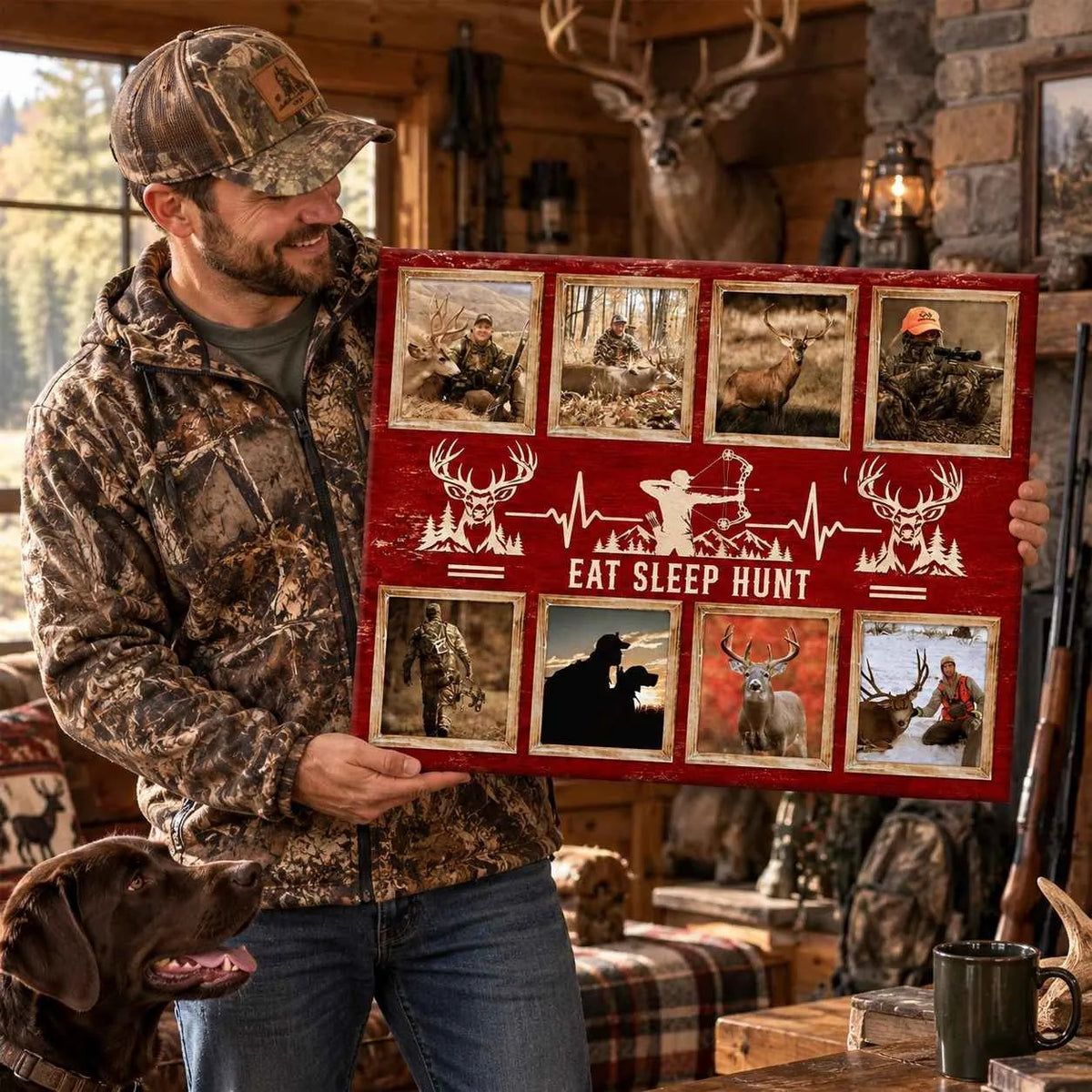 Personalized Deer Hunting Gift, Custom Hunting Photo Collage, Deer Hunter Gift, Hunting Gift for Dad, Hunter Wall Art