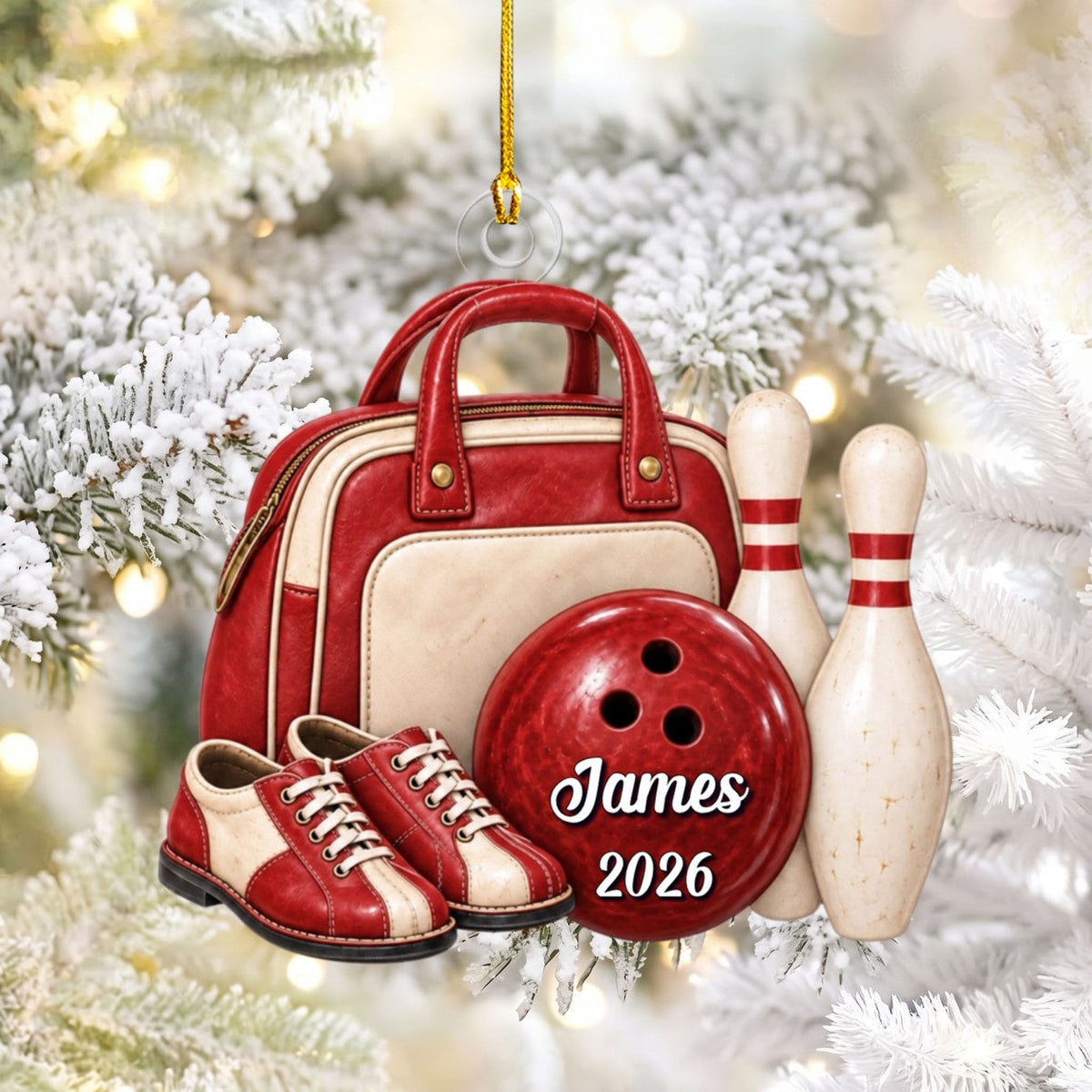Personalized Bowling Bag & Ball Acrylic Christmas Ornament, Bowler Christmas Gift