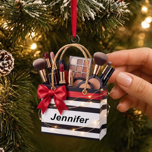 Lipstick Beauty Brush Tote Bag Christmas Ornament - Personalized Gift For Makeup Lovers
