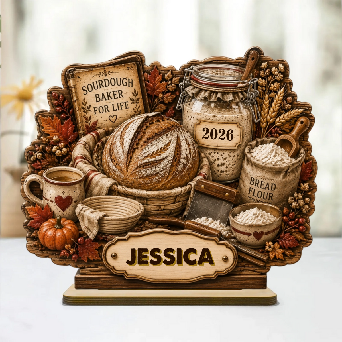 Sourdough Baker Cluster Personalized Wooden Plaque Baking Gift for Bakers,Bread Lovers
