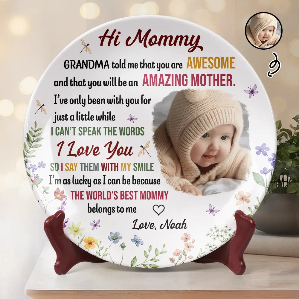 The World's Best Mommy Belongs to Me - Personalized Ceramic Photo Plate Mom Gift