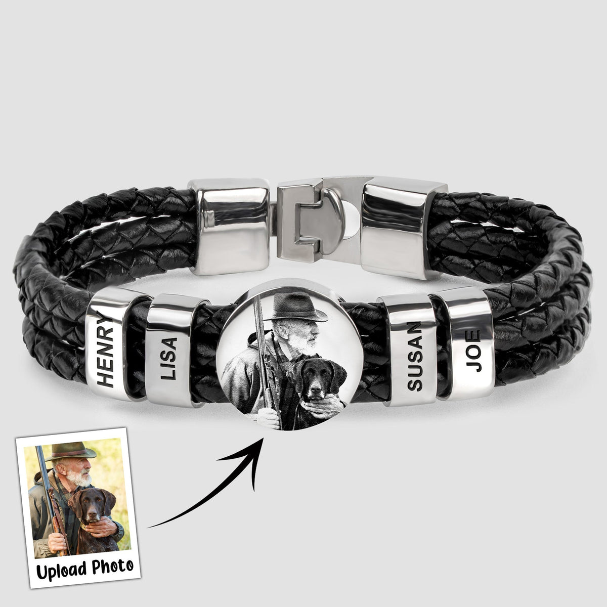 Gift For Dad,Husband,Son,Brother - Personalized Photo Leather Bracelet