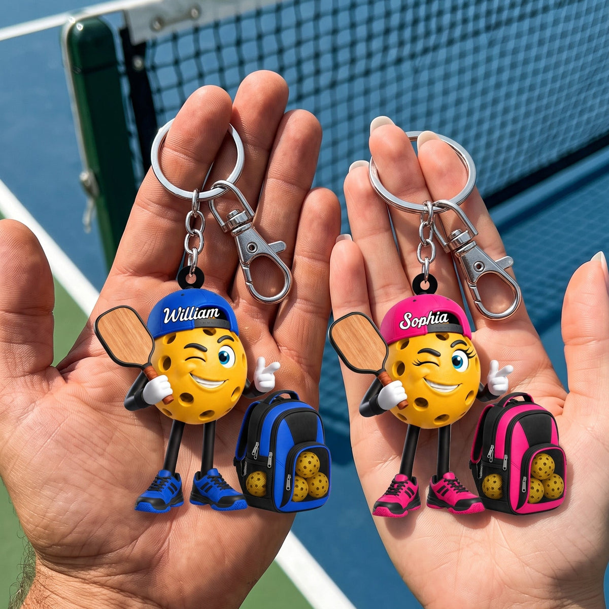 Cool Male & Female Pickleball Player Keychain- Personalized Pickleball Mascot Keychain Gift for Pickleball Enthusiast