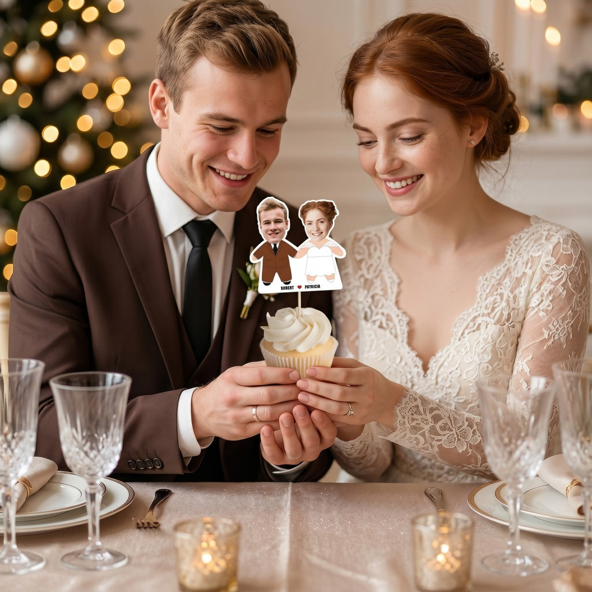 Wedding Couple - Custom Photo Face Personalized Cupcake Topper