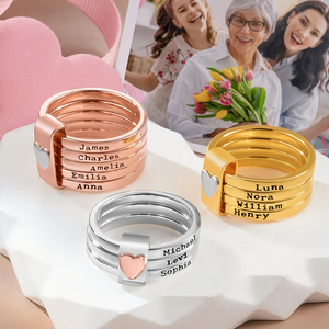 Personalized Heart Women Stacking Rings with Engraved 2-7 Names Family Jewelry Gift for Mom Grandma