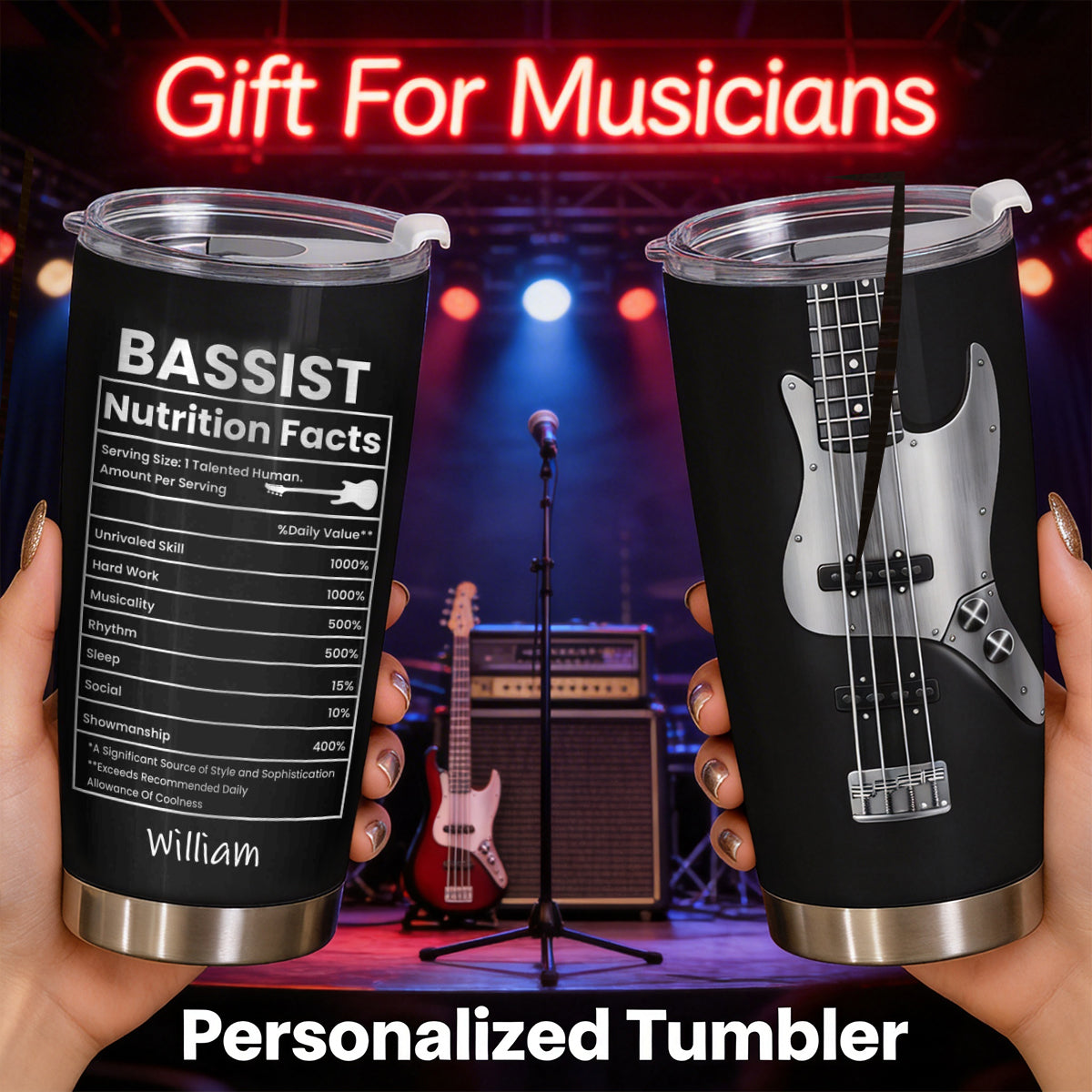Bassist Nutrition Facts, Personalized Tumbler, Gift For Musicians