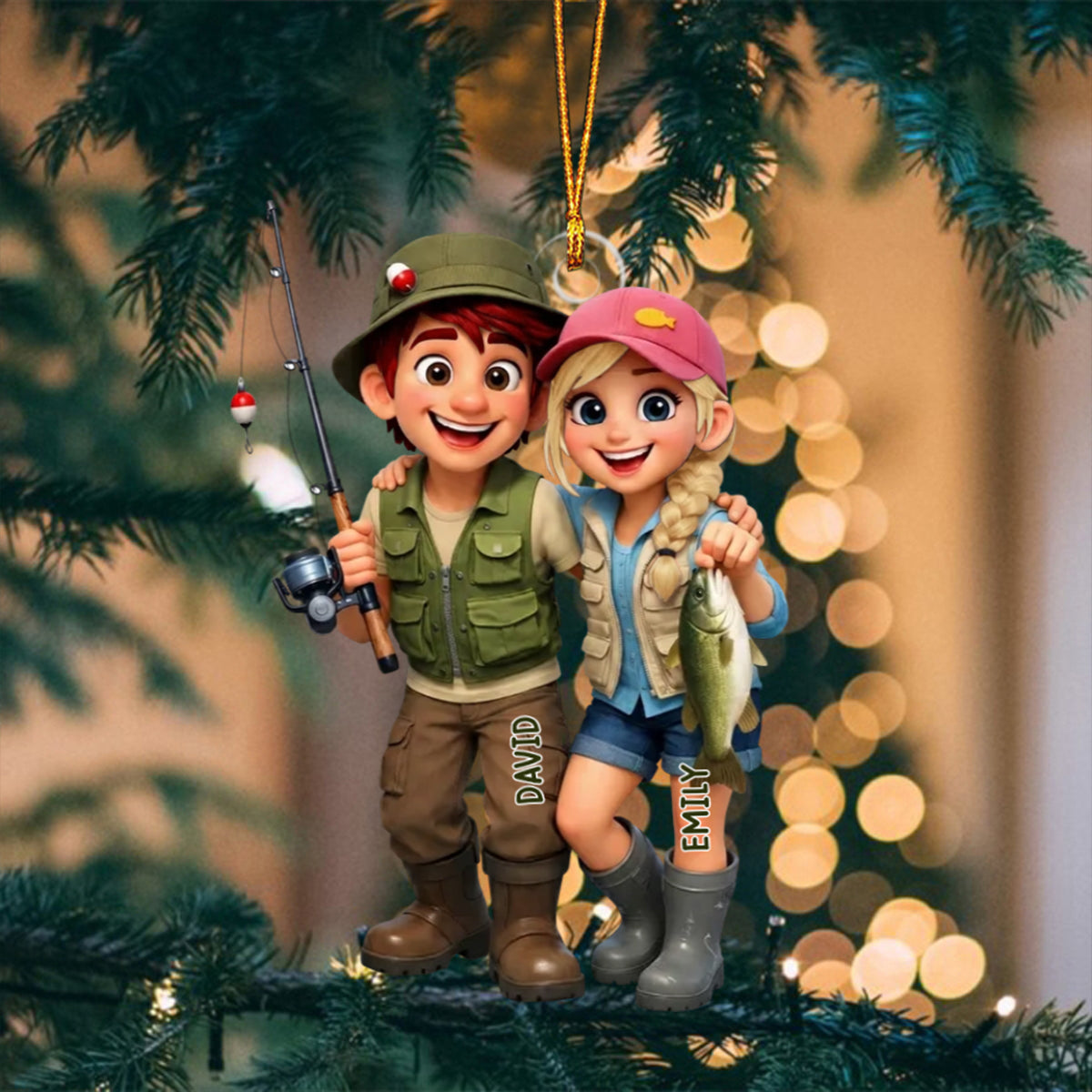 Personalized Acrylic Hanging Ornament – Fishing Couple Cartoon Design | Keepsake For Lake-Loving Partners