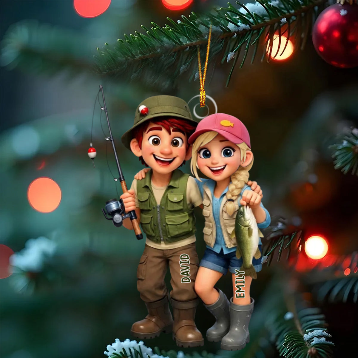 Personalized Acrylic Hanging Ornament – Fishing Couple Cartoon Design | Keepsake For Lake-Loving Partners