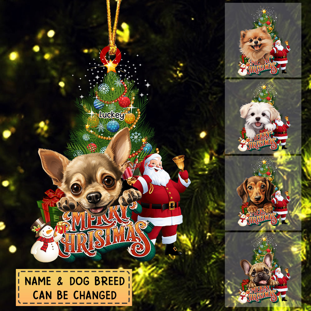 Personalized Merry Christmas Tree Cute Dog Acrylic Ornament