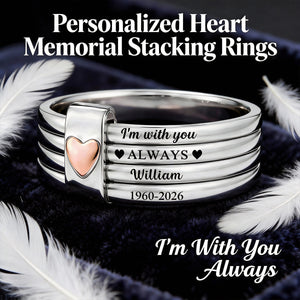 Custom Name Memorial I'm With You Always - Personalized Heart Stacking Rings