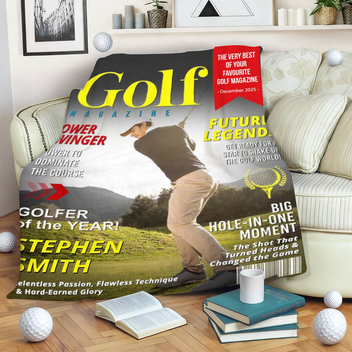 Personalized Custom Golf Magazine Cover Blanket, Golf Gift, Unique Gift for Golf Lovers, Gifts for Golf Coach
