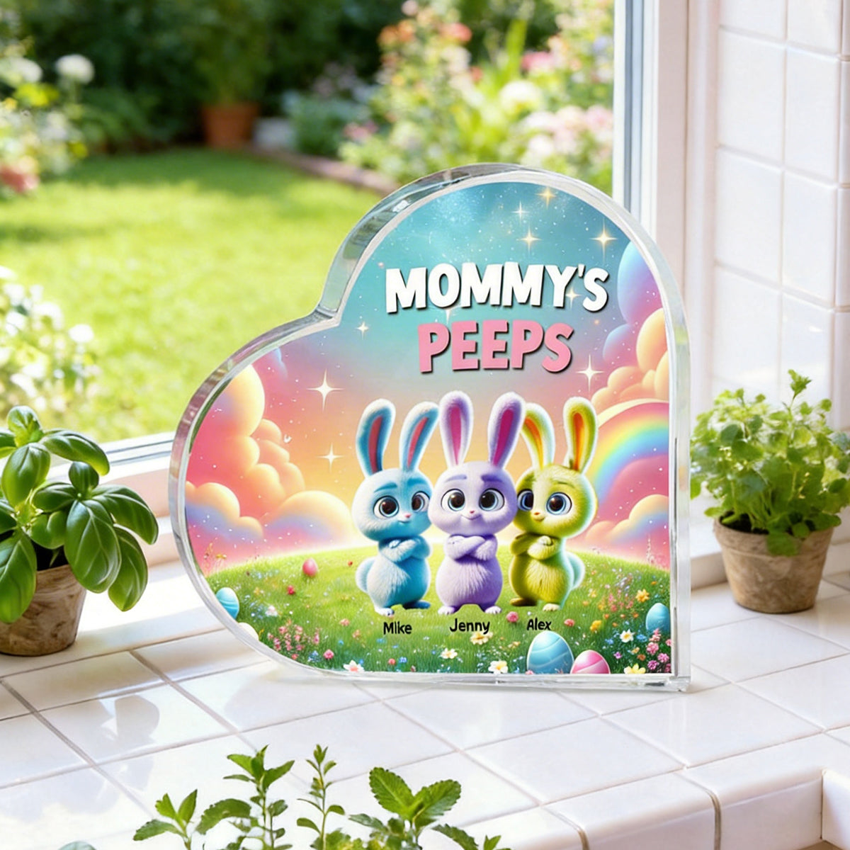 Personalized Gifts For Mom Heart Plaque, Bunny Easter Day