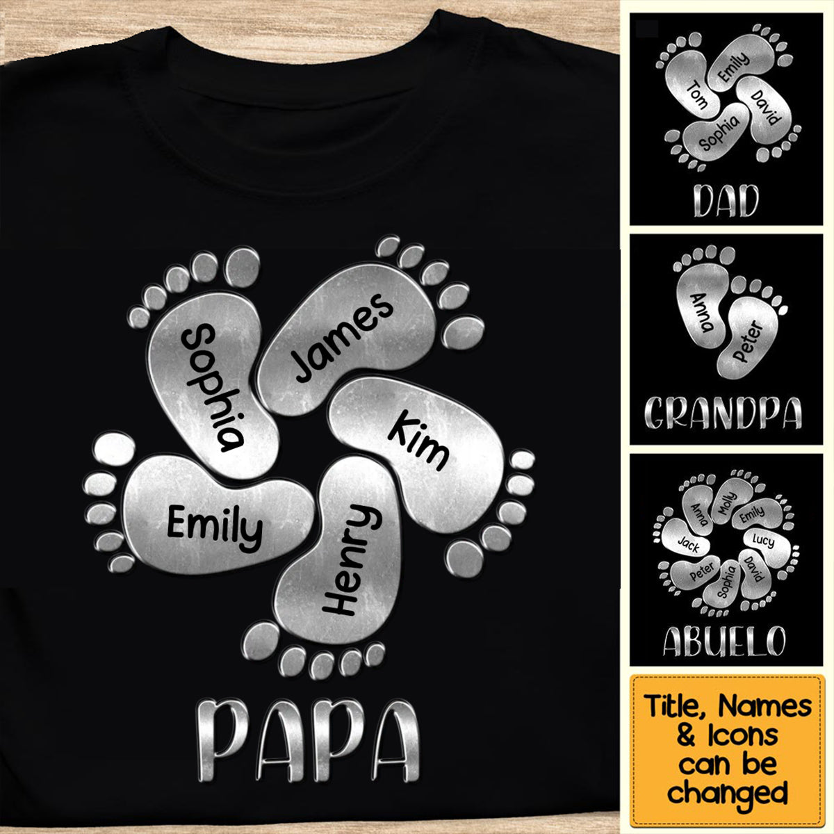 Personalized Grandpa Dad Footprints Metal Grandkids T-Shirt
