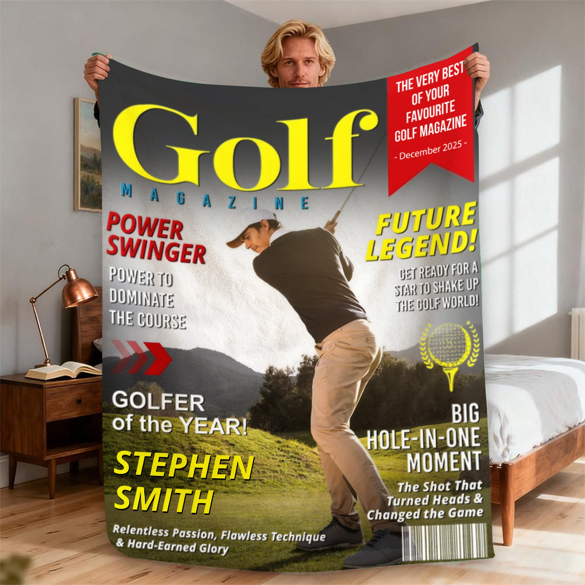 Personalized Custom Golf Magazine Cover Blanket, Golf Gift, Unique Gift for Golf Lovers, Gifts for Golf Coach