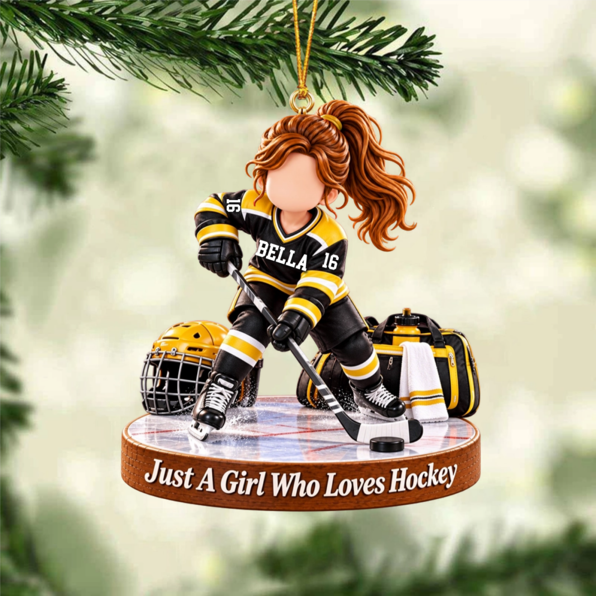 Personalized Hockey Boy Hockey Girl Christmas Ornament
