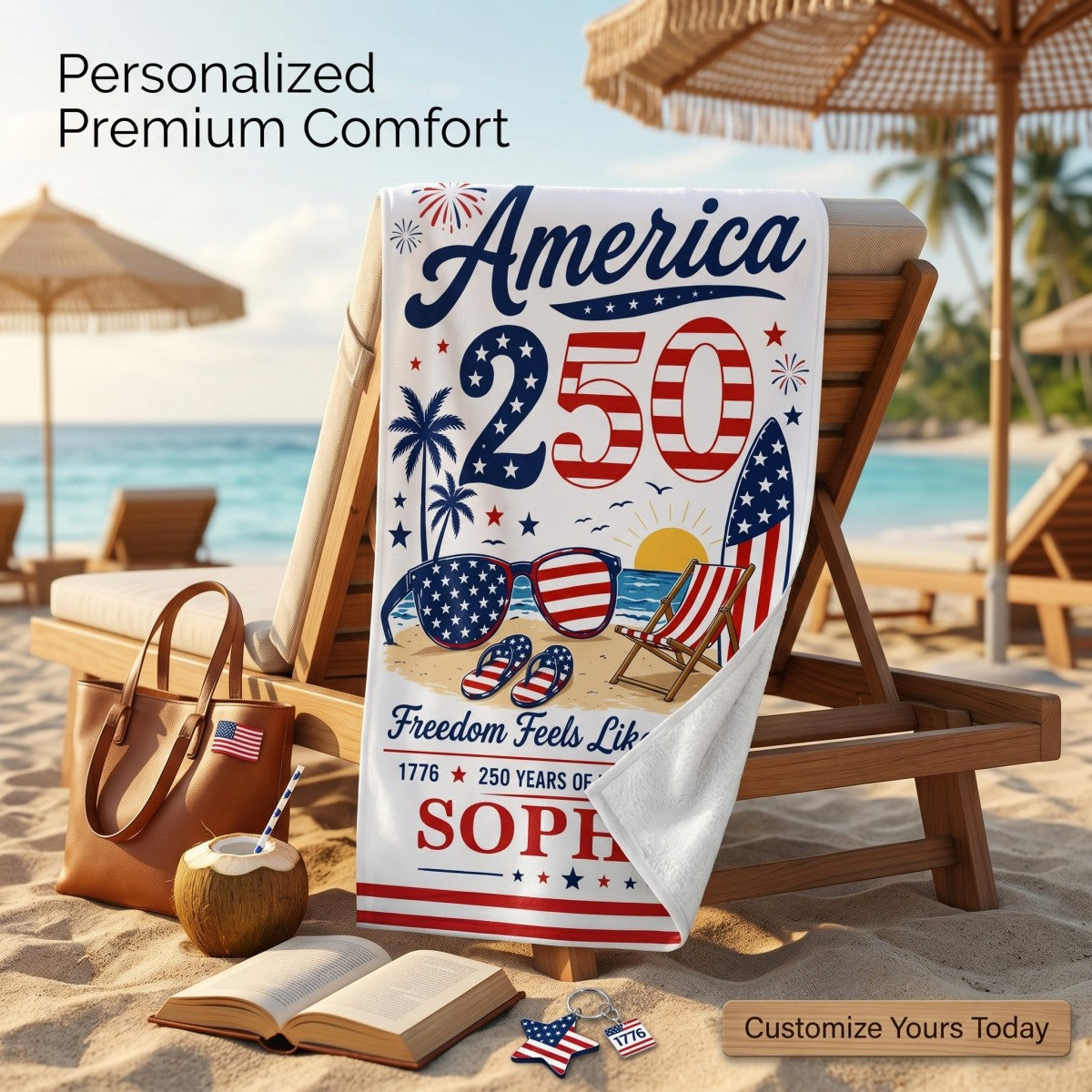 Personalized "Freedom Feels Like Summer" Beach Towel – Family Gift