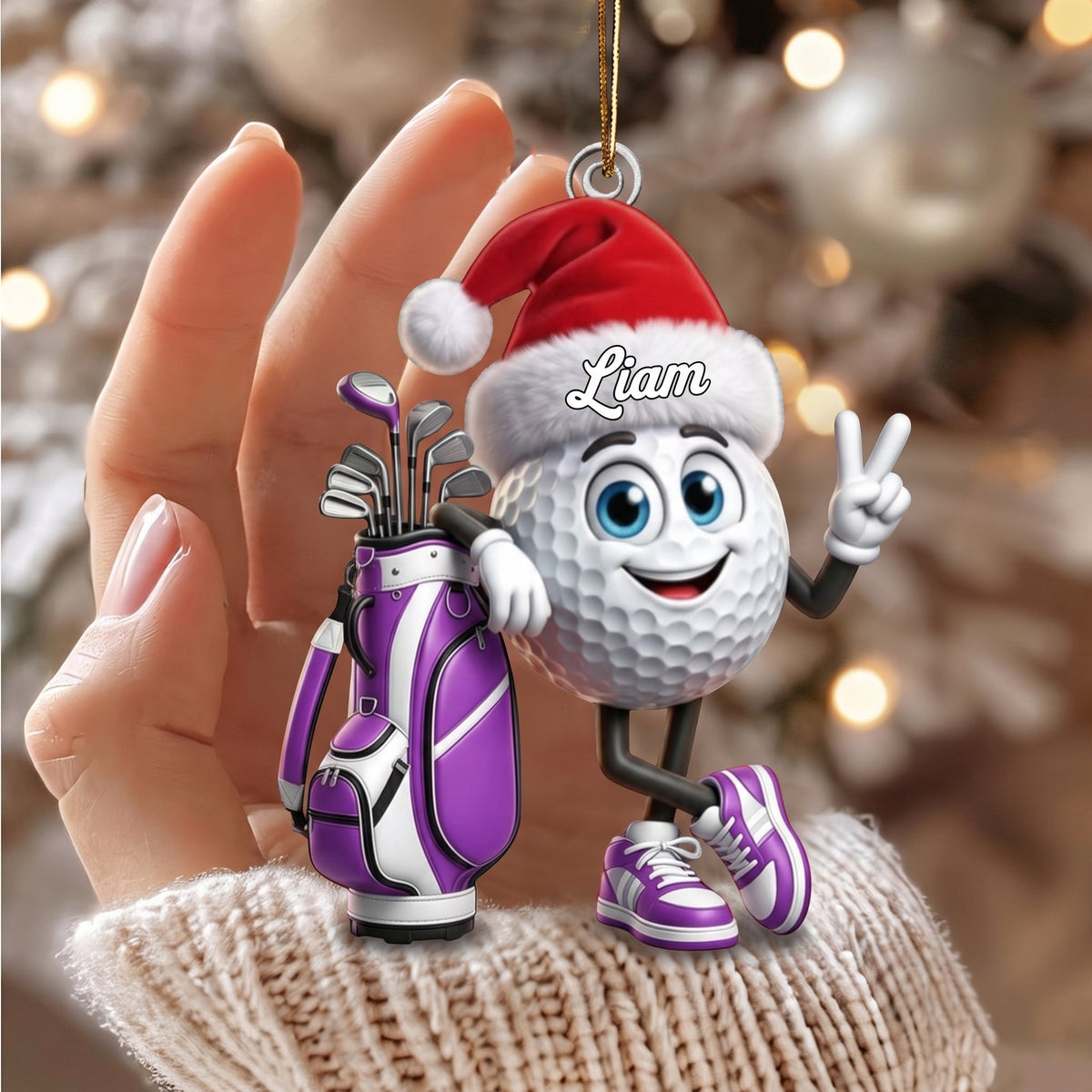Personalized Victory Gesture Cute Golf Ball Hanging Ornament – Custom Gift For Golf Lovers
