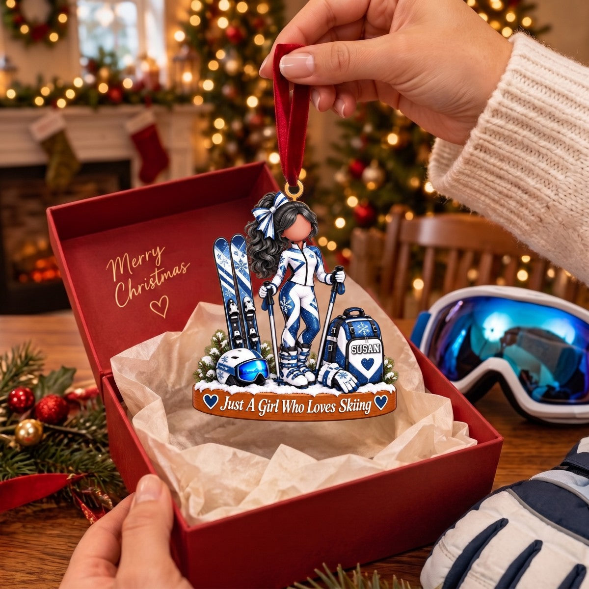Personalized Ski Boy Ski Girl Christmas Ornament
