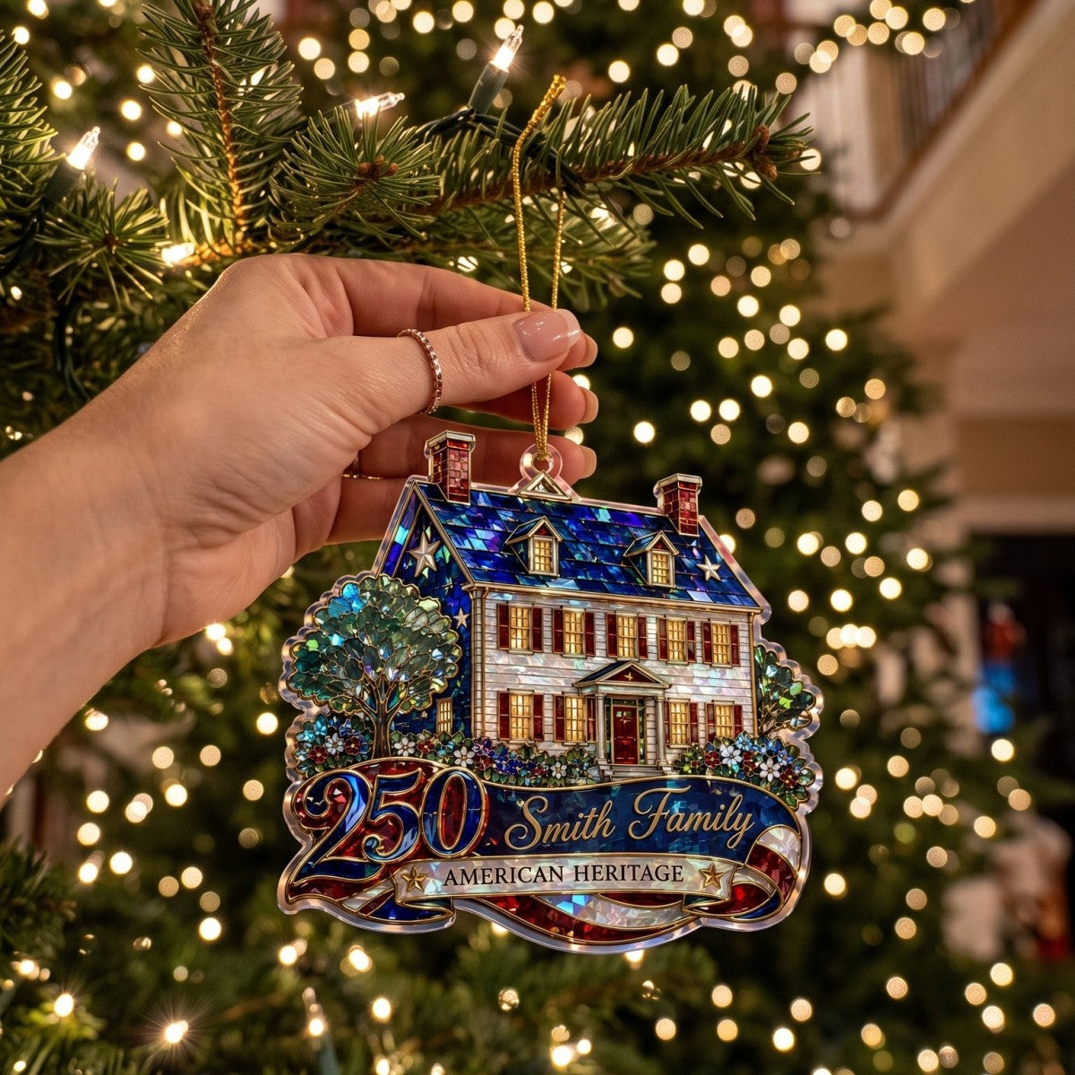 Custom Shape American House Personalized Acrylic Ornament – America 250th Family Keepsake