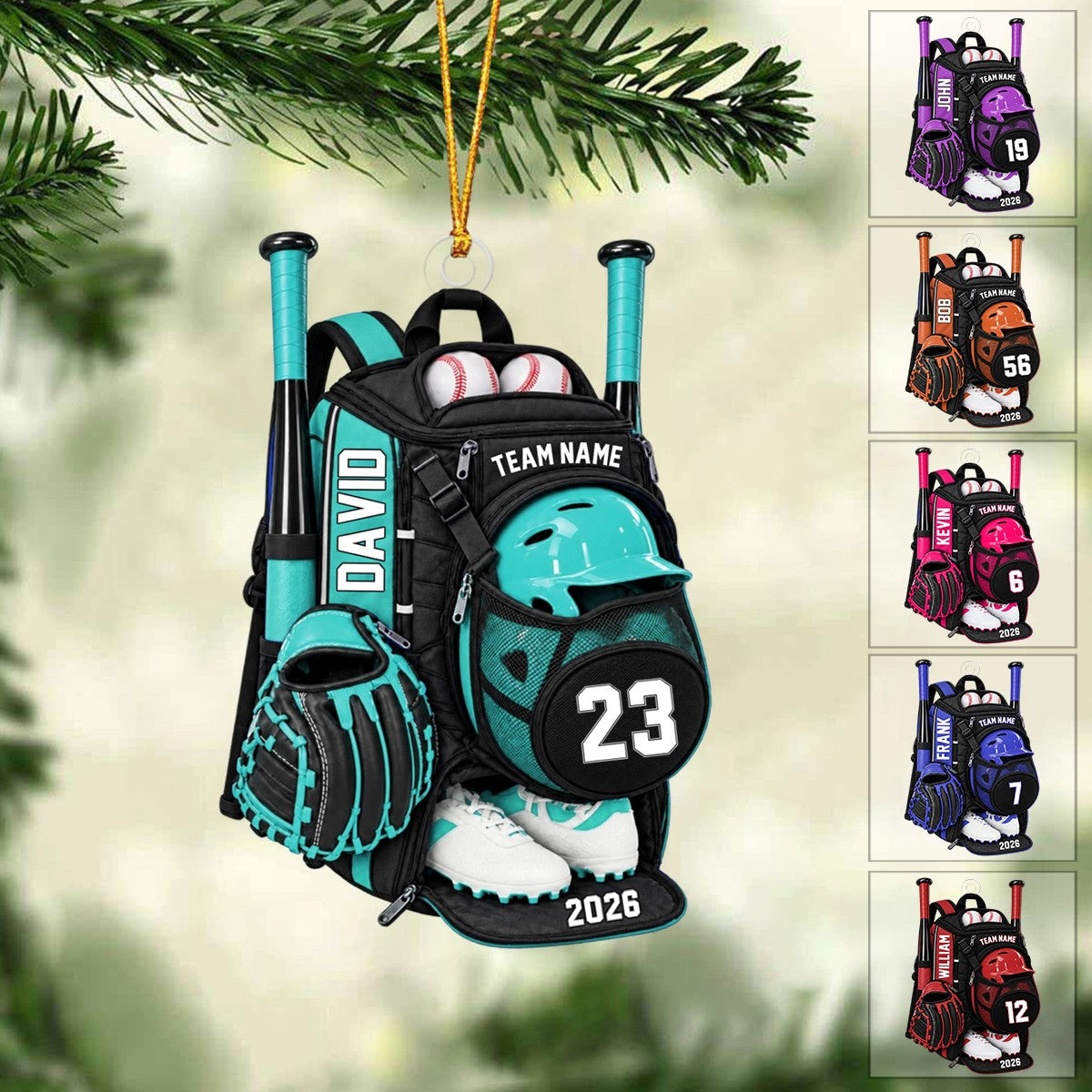 Personalized Baseball Gear Bag Christmas Ornament 2026 – Custom Name, Number & Team Acrylic Keepsake | Gift For Players & Coaches