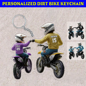 Dad And Kid - Personalized Dirt Bike Shaped Acrylic Keychain