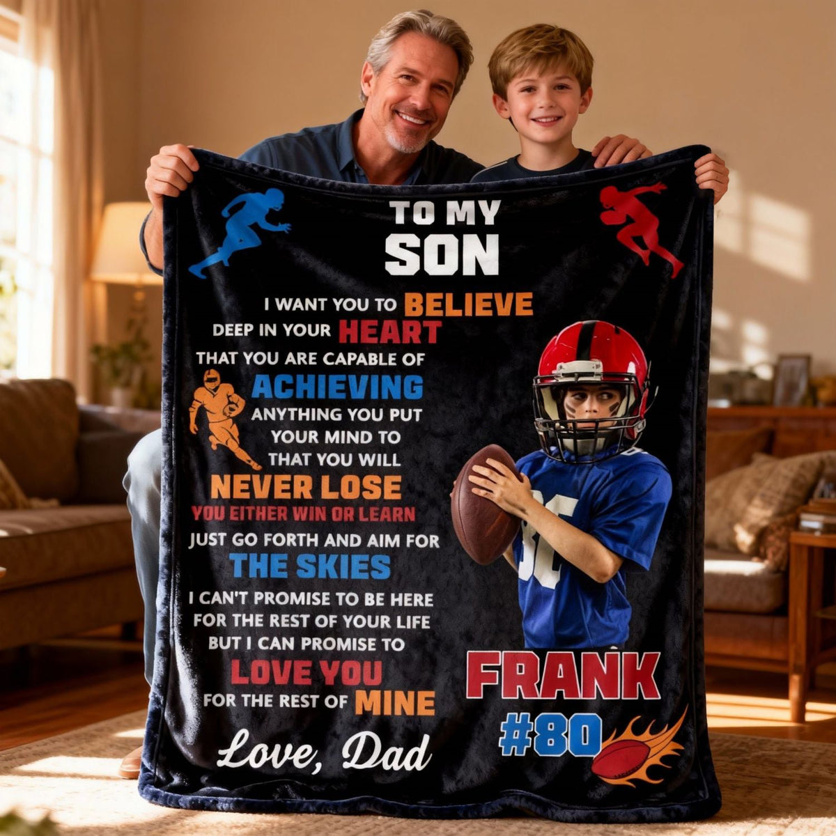 Custom Photo Personalized American Football Blanket Gift for American Football Player