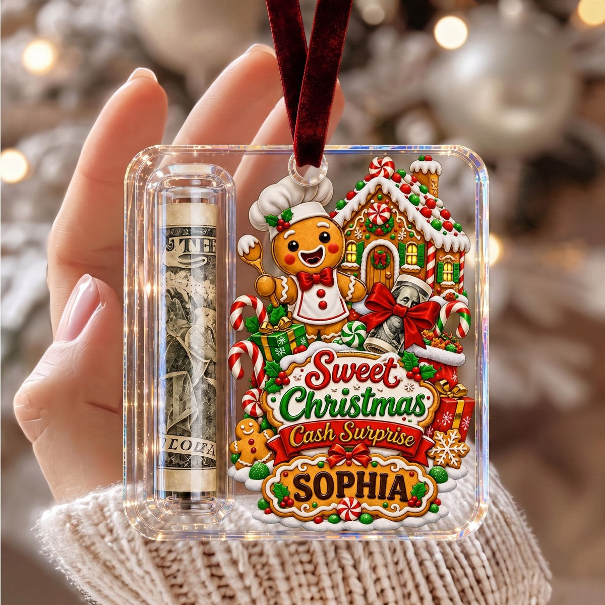 Personalized Christmas Cash Gift Holder Acrylic Ornament