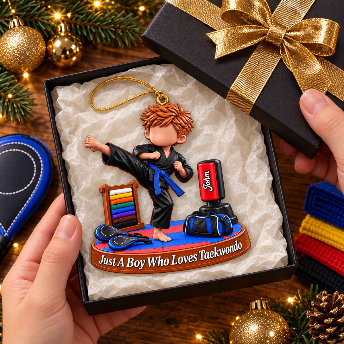 Taekwondo Lover Gift - Just A Boy Who Loves Taekwondo Personalized Christmas Ornament