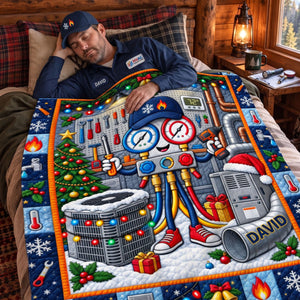 Personalized HVAC Technician Flannel Blanket – Custom Name Cozy Gift For AC & Heating Professionals