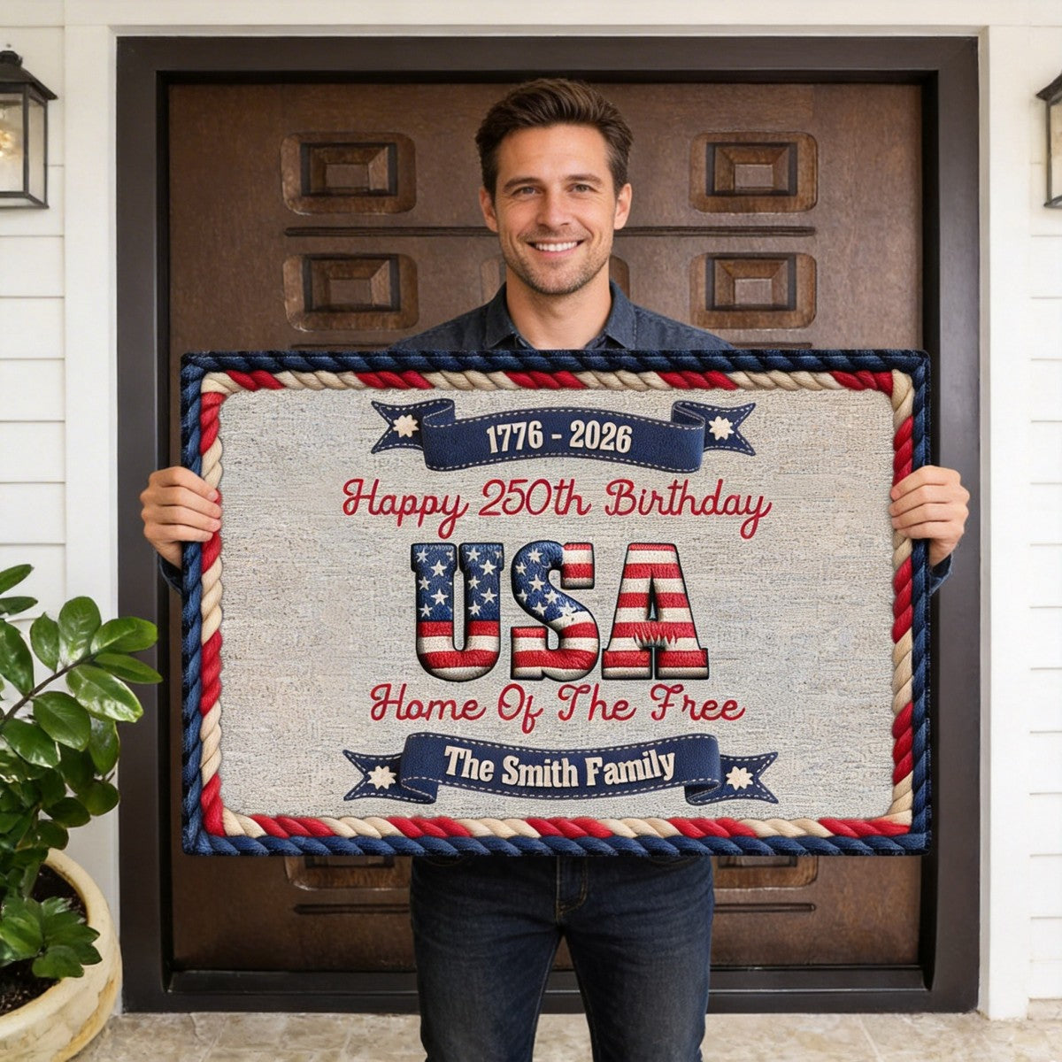 Happy America 250th Birthday - Stars And Stripes Personalized Doormat