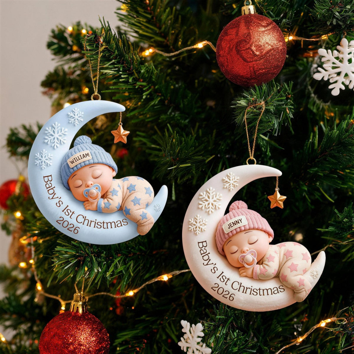 Sleeping Baby On Moon – Baby's 1st Christmas Personalized Ornament
