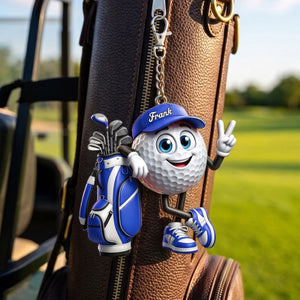 Victory Gesture Personalized Cute Golf Ball Mascot Keychain Gift For Golf Lovers