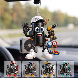 HVAC Compressor Mascot OK Hand Ornament – Funny Personalized Gift for AC Technicians