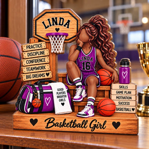 Personalized Basketball Girl Wooden Plaque – Custom Name Player Display | Gift For Daughters, Teammates & Basketball Lovers