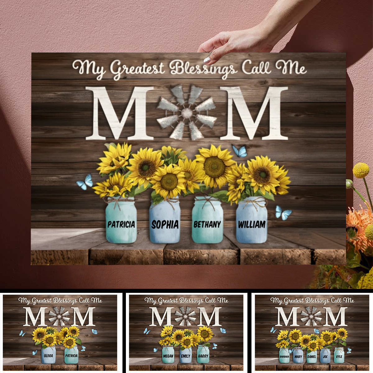 My Greatest Blessings Call Me Mom - Custom Names Canvas, Mother's Day Gift