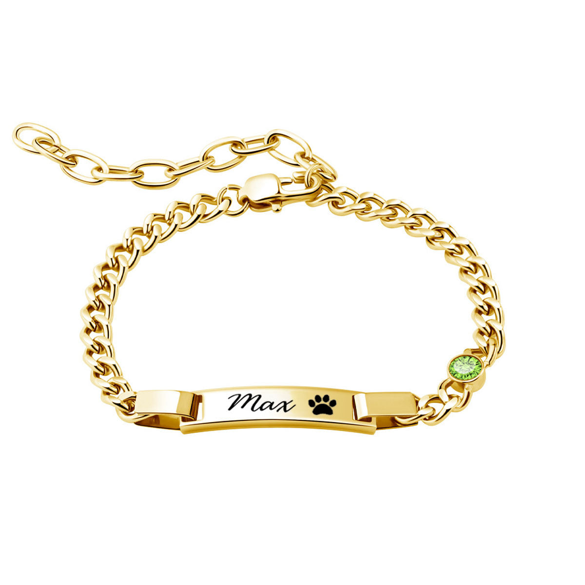 Engraved Pet Paw Name Birthstone Bracelet - Personalized Stainless Steel Bracelet