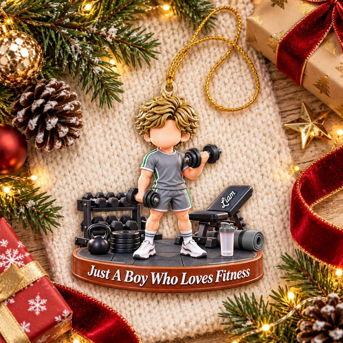 Gym Gift - Just A Boy Who Loves Fitness Personalized Christmas Ornament