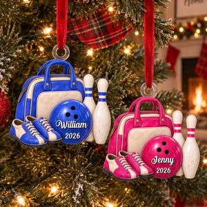Personalized Bowling Bag & Ball Acrylic Christmas Ornament, Bowler Christmas Gift