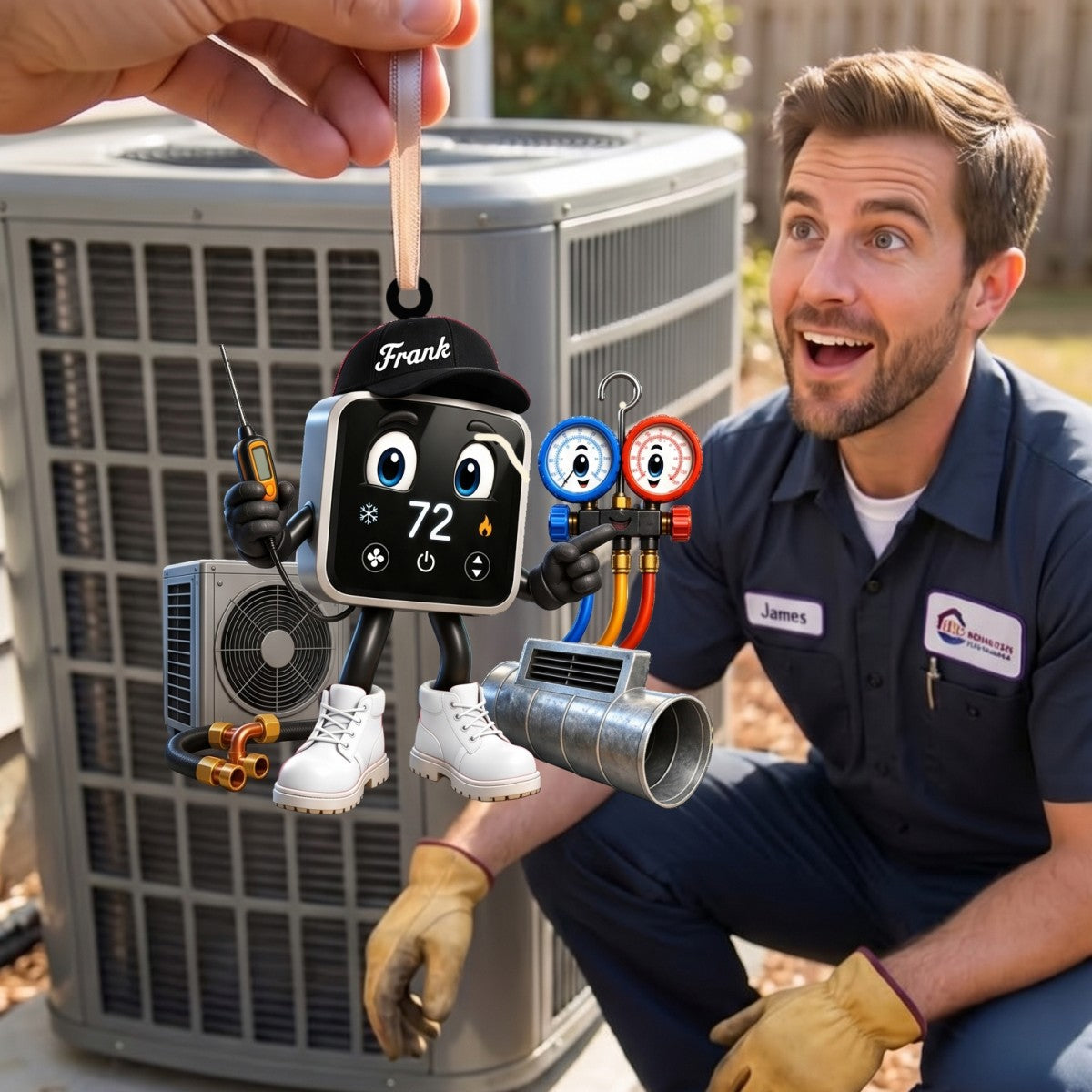 Smart Thermostat HVAC Mascot Ornament – Funny Personalized Heating & Cooling Tech Gift