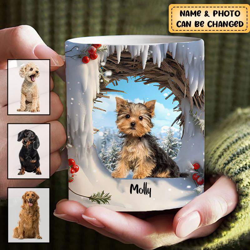 Custom Pet Photo Winter Snowy Christmas Personalized Mug Gift For Pet Lover