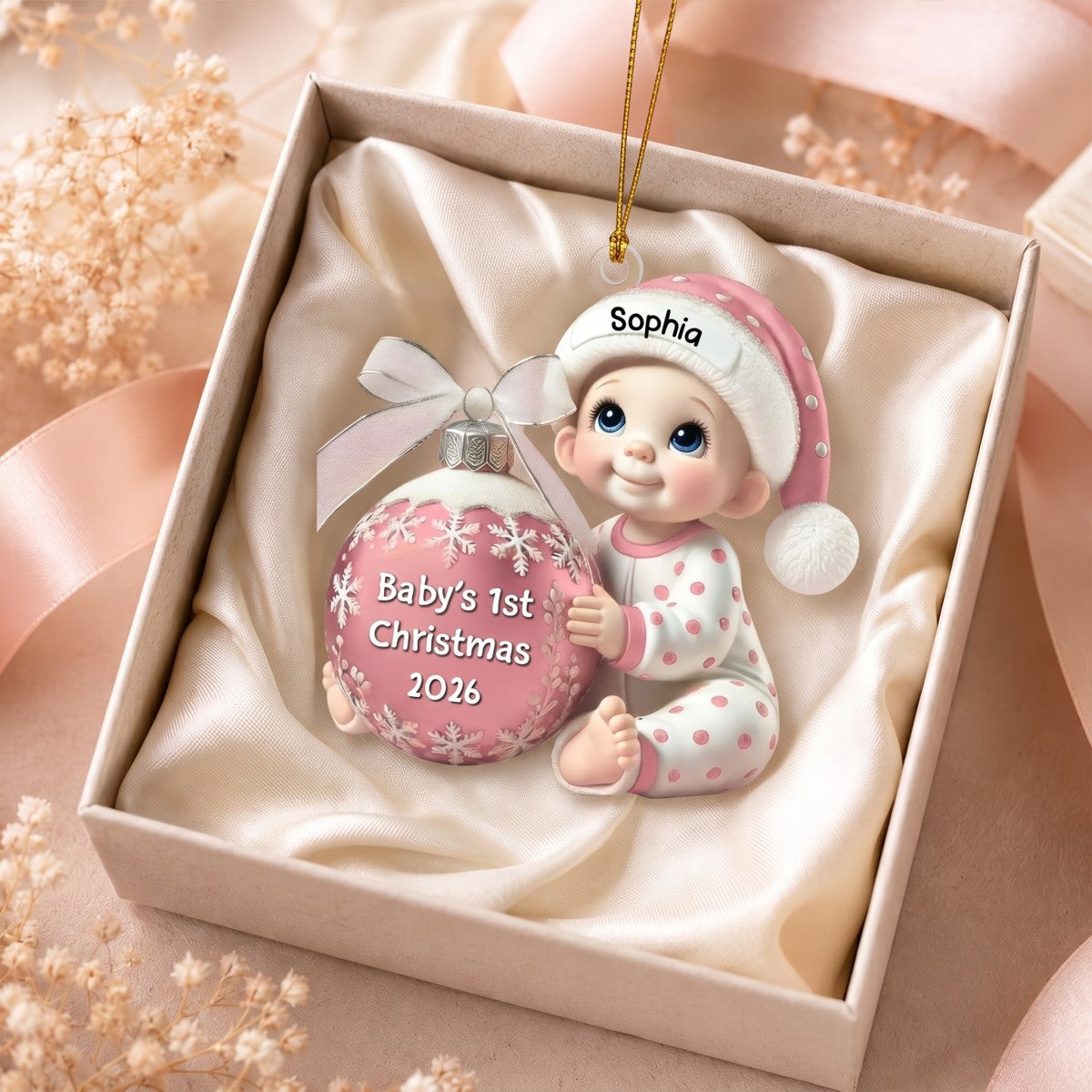 Baby Holding Christmas Bauble – Baby's 1st Christmas Personalized Ornament