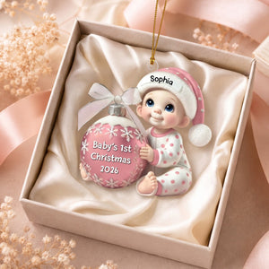 Baby Holding Christmas Bauble – Baby's 1st Christmas Personalized Ornament